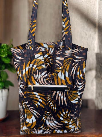 Shopper tas met Afrikaanse print - Bruine Mix Feathers - Her, Ophalen of Verzenden, Nieuw