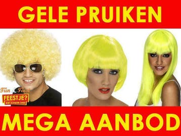Gele pruiken - Mega aanbod gele feestpruiken, Ophalen of Verzenden, Nieuw