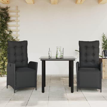 vidaXL 3-delige Tuinset met kussens poly rattan zwart, Verzenden, Nieuw, 2 zitplaatsen, Tuinset