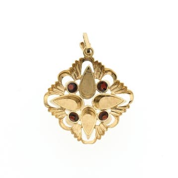 Vintage gouden hanger met granaat (Hanger of bedel), Ophalen of Verzenden, Gebruikt, Goud, Overige merken