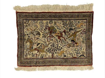 Kashmir Zijde op Zijde Jachtscène - Vloerkleed - 77 cm - 56, Nieuw