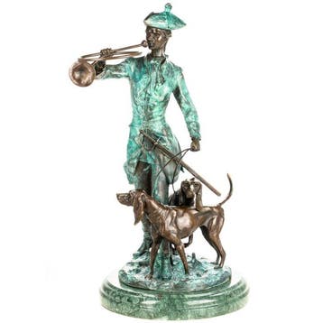sculptuur, Jager met honden - 68 cm - Brons, Marmer