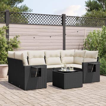 vidaXL 7-delige Loungeset met kussens poly rattan zwart, Tuin en Terras, Verzenden, Nieuw, Loungeset