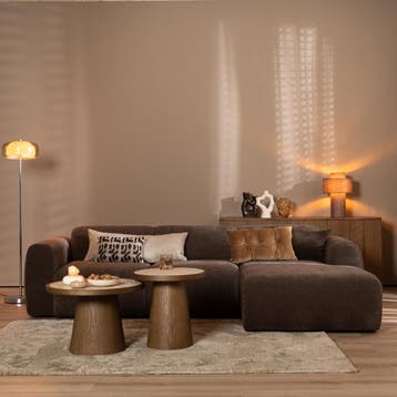 50% Korting: Hoekbank Maine chenille stof bruin rechts, Ophalen, Zo goed als nieuw, Scandinavisch, Vintage, Modern