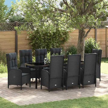 vidaXL Tuin eettafelset 9 st Zwart poly rattan, Verzenden, Nieuw, Rotan, Meer dan 8 zitplaatsen
