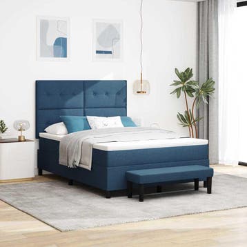 vidaXL Boxspringbed met hoofdeinde Blauw 140 x 190 cm Stof, Huis en Inrichting, Verzenden, Nieuw, Blauw, Stof