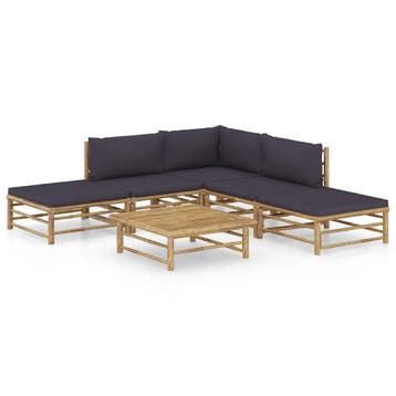vidaXL 6-delige Loungeset met donkergrijze kussens bamboe, Verzenden, Nieuw, Hout, Loungeset
