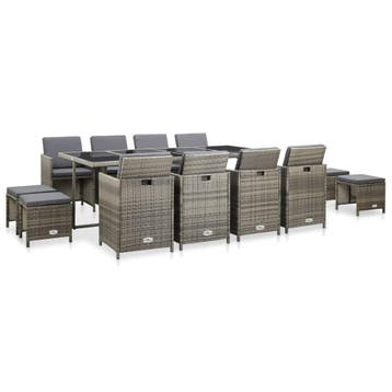 vidaXL 13-delige Tuinset met kussens poly rattan grijs, Verzenden, Nieuw, Tuinset