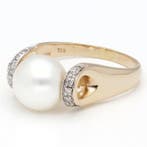 Ring - 18 karaat Geel goud Parel - Diamant, Nieuw