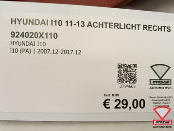 Hyundai I10 i10 2011-2013 Achterlicht Rechts 924020x110, Auto-onderdelen, Verlichting, Ophalen, Gebruikt, Hyundai