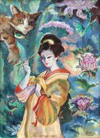 Borgen Lindhardt (1974) - Kimono meisje Nature met kat