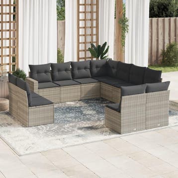 vidaXL 11-delige Loungeset met kussens poly rattan, Verzenden, Nieuw, Loungeset