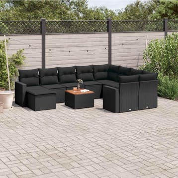 vidaXL 11-delige Loungeset met kussens poly rattan zwart, Verzenden, Nieuw, Loungeset