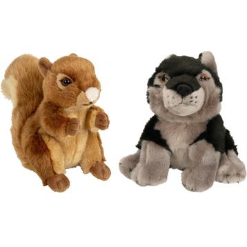 Bosdieren knuffels set - pluche - eekhoorn en grijze wolf, Verzenden, Nieuw