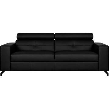 Leren bank Nova - 3 zits - Toledo Nero (zwart) - poten, Bohemian, Modern, Scandinavisch, Nieuw, Ophalen of Verzenden, Rechte bank