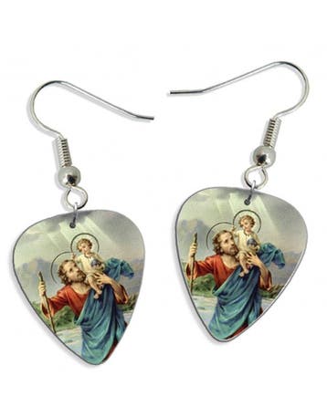 Plectrum oorbellen Heilige Christoffel, Ophalen of Verzenden, Nieuw, Kleding