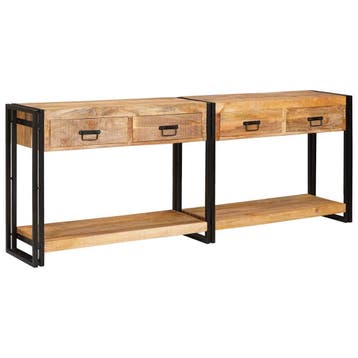vidaXL Wandtafels 2 pcs Bruin 200 x 33 x 75 cm Massief Mango, Huis en Inrichting, Tafels | Salontafels, Verzenden, Nieuw, 75 cm of meer