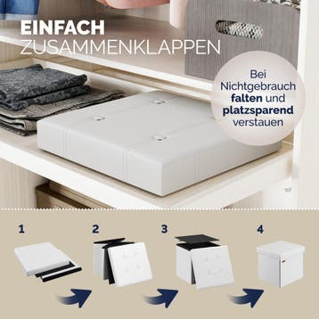 Poef set van 2 Wit kunstleer 38x38x38cm inklapbaar, Verzenden, Nieuw