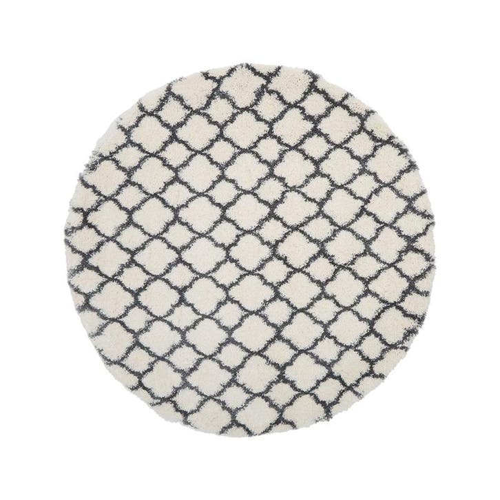 Vloerkleed rond 150 cm - wit met grijs - hoogpolig, Huis en Inrichting, Stoffering | Vloerbedekking, Verzenden
