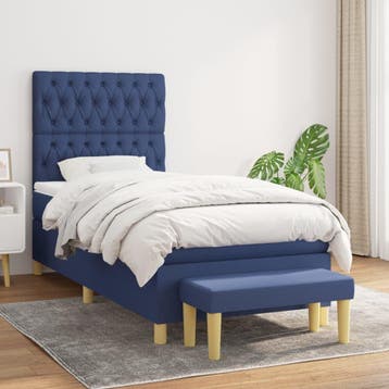 vidaXL Boxspring met matras stof blauw 90x200 cm, 90 cm, Eenpersoons, Nieuw, 200 cm