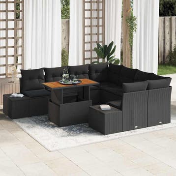 vidaXL Tuin Sofa Set 9 st Zwart Poly riet, Verzenden, Nieuw, Rotan, Meer dan 8 zitplaatsen