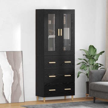 vidaXL buffetkast met lade Zwart Eiken 69,5 x 34 x 180 cm, Huis en Inrichting, Minder dan 50 cm, Verzenden, Nieuw, Minder dan 100 cm