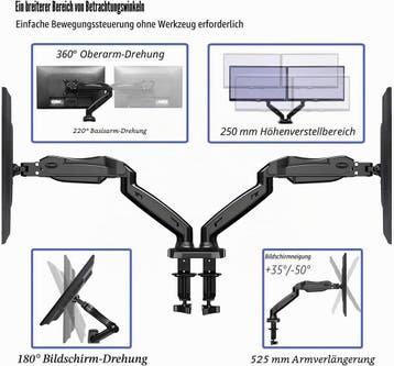 Invision Dubbele PC Monitor Arm Beugel voor 17-27 Schermen, Verzenden, Zo goed als nieuw
