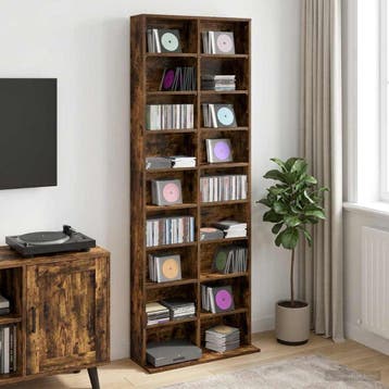 vidaXL CD Kast Gerookt eiken 65 x 23,5 x 175 cm Bewerkt hout, Huis en Inrichting, Woonaccessoires | Cd- en Dvd-rekken, Verzenden