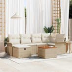 vidaXL Tuinbankenset met kussen met opslag 7 pcs Beige Poly, Verzenden, Nieuw, Rotan, 7 zitplaatsen