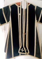 Zwarte velour en reliefstof antieke kazuifel - Textiel -