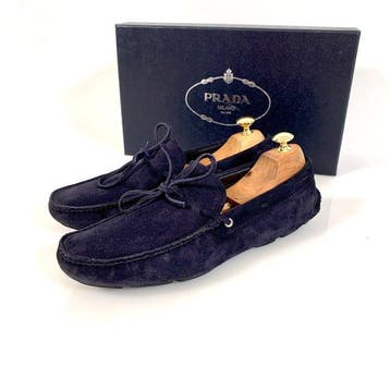 Prada Mocassin Suede Navy Blue 2D 2276 UK 7.5 - Mocassins -, Nieuw