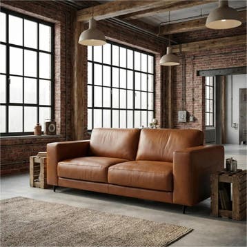 Leren bank Clear - 3 zits - Elegance Cognac (cognac) -, Bohemian, Eigentijds, Modern, Retro, Vintage, Nieuw, Ophalen of Verzenden
