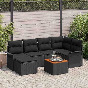 vidaXL Tuinbankenset 7 st Zwart poly rattan, Tuin en Terras, Tuinsets en Loungesets, Verzenden, Nieuw, Rotan, 7 zitplaatsen