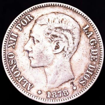 Spanje. Alfonso XII. 5 Pesetas Madrid, 1878. DE·M. (Zonder