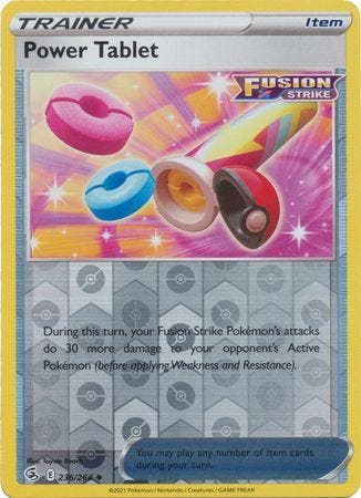 Power Tablet 236/264 reverse holo (Fusion Strike), Ophalen of Verzenden, Nieuw, Losse kaart, Foil