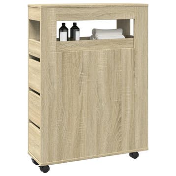 vidaXL Badkamerkast smal met wielen bewerkt hout sonoma, Huis en Inrichting, Verzenden, Nieuw