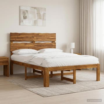 vidaXL Tweepersoonsbed met hoofdeinde ROSTOCK Naturel 150 x, Bruin, Verzenden, Hout, Nieuw