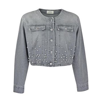 Vicolo • grijs denim jasje cropped • L, Verzenden, Maat 42/44 (L), Nieuw, Vicolo