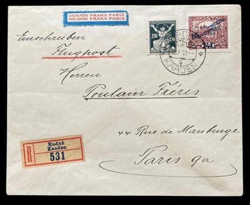 Tsjecho-Slowakije - 1920 – Geregistreerde luchtpostenvelop, Gestempeld