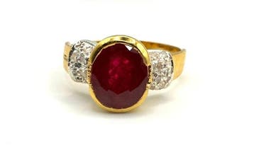 Zonder minimumprijs - Ring - 9 kt. Geel goud, Zilver Robijn, Nieuw