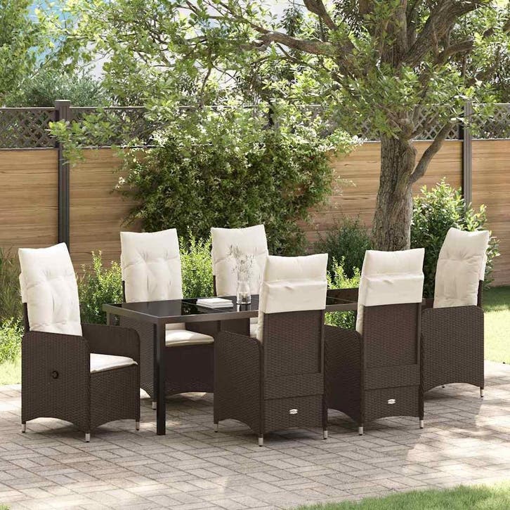 vidaXL Tuin eettafelset 7 pcs Bruin poly rattan, Tuin en Terras, Tuinsets en Loungesets, Nieuw, 7 zitplaatsen, Rotan, Verzenden