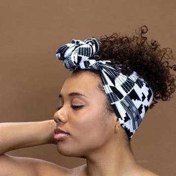Afrikaanse  Zwart / Witte kente hoofddoek - headwrap, Kleding | Dames, Ophalen of Verzenden, Nieuw