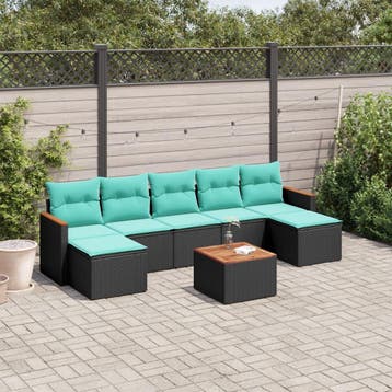 vidaXL 8-delige tuinbankset met kussens, zwart polyrotan, Verzenden, Nieuw