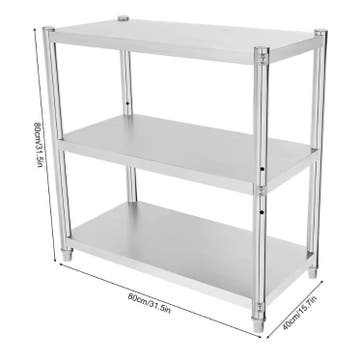 3-laags RVS Keukenrek – Stevig Vrijstaand Opbergrek 80×80×40, Verzenden, Nieuw