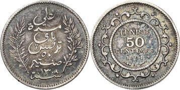 50 Centimes 1891 A Tunesien Ali Bey 1882-1902, Verzenden