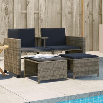 vidaXL Tuinbank 2-zits met tafel en voetenbanken poly rattan, Tuin en Terras, Tuinsets en Loungesets, Verzenden, Nieuw