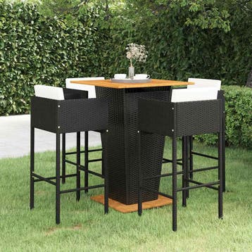 vidaXL 5-delige Tuinbarset met kussens poly rattan zwart, Verzenden, Nieuw, 4 zitplaatsen