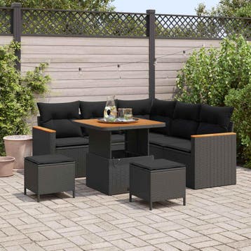 vidaXL Tuin Sofa Set 8 st 5-Aantal zitplaatsen Zwart Poly, Verzenden, Nieuw, Rotan, 8 zitplaatsen