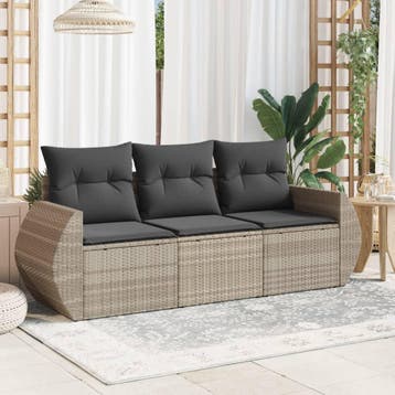 vidaXL 3-delige Loungeset met kussens poly rattan lichtgrijs, Verzenden, Nieuw, Loungeset