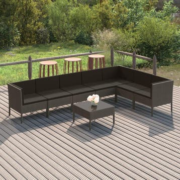 vidaXL 8-delige Loungeset met kussens poly rattan grijs, Verzenden, Nieuw, Loungeset